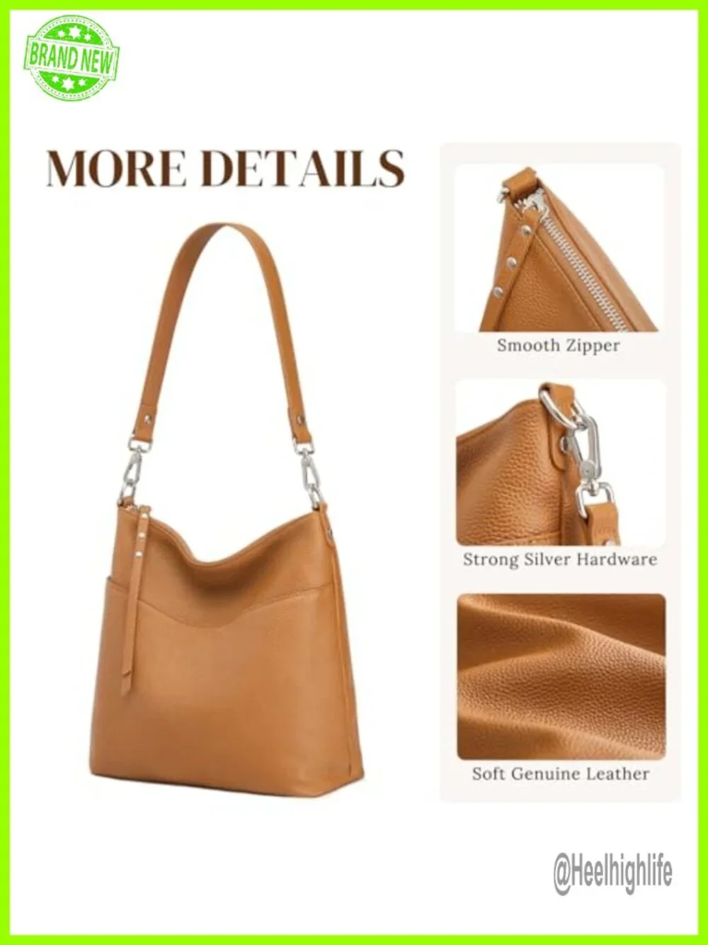 Top Grain Leather Tote Shoulder Crossbody Bag with 2 Straps